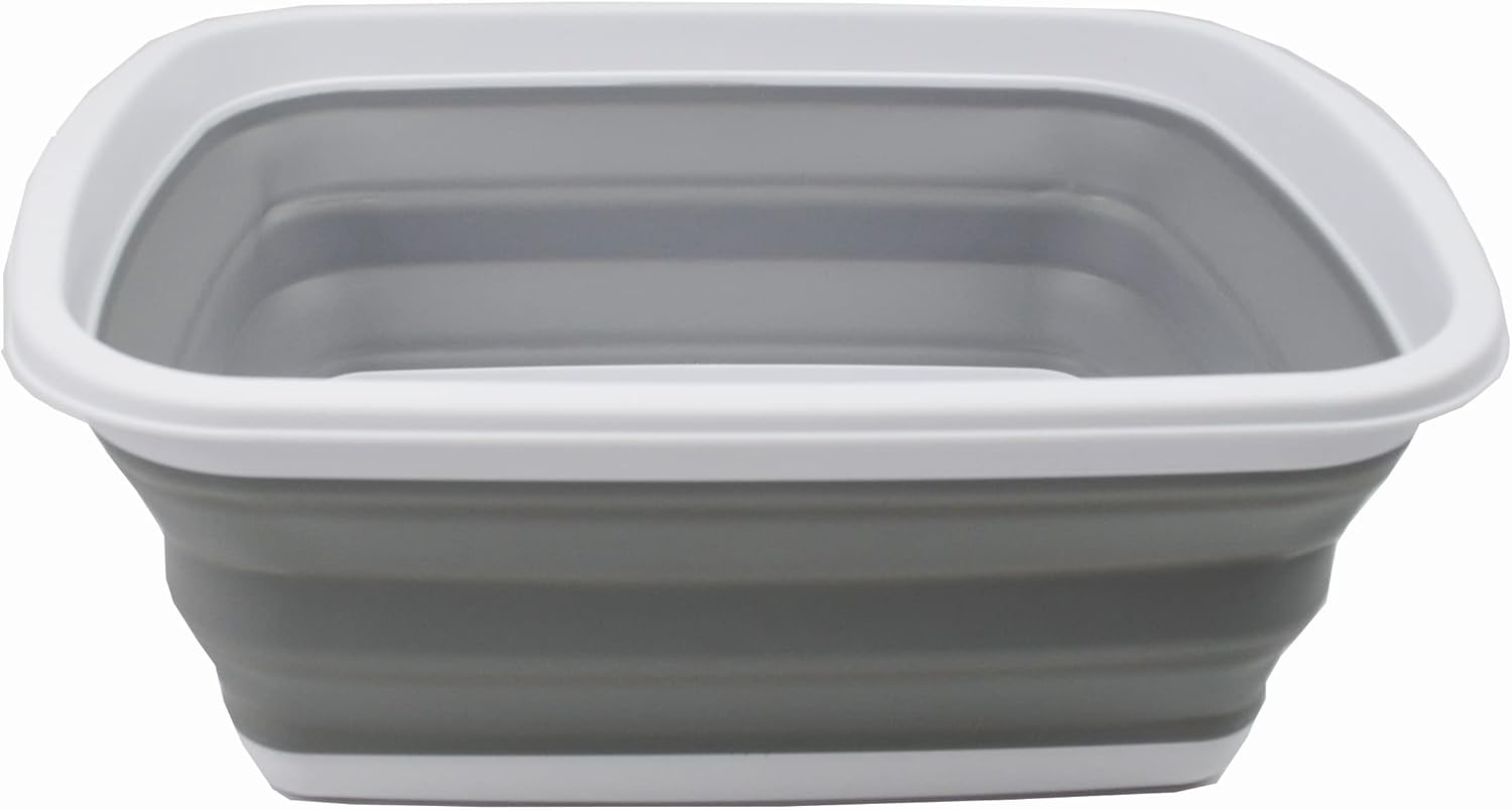 SAMMART 10L (2.6 Gallons) Collapsible Tub - Foldable Dish Tub - Portable Washing Basin - Space Saving Plastic Washtub (White/Grey, 1)