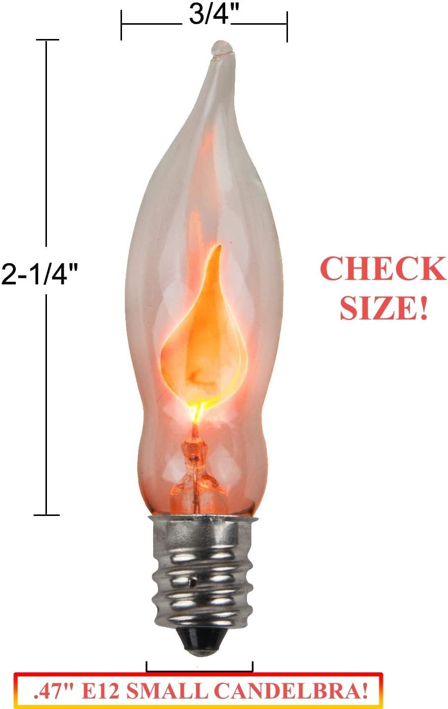 Creative Hobbies® A101 Flicker Flame Light Bulb - 3 Watt, 130 Volt, E12 Candelabra Base, Nickel Plated Base - Dances with a Flickering Orange Glow | 5 Pack