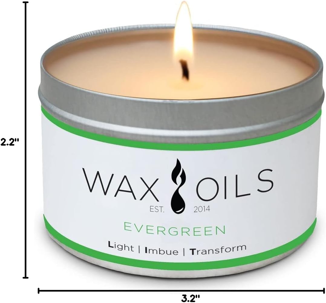 Wax and Oils Soy Wax Aromatherapy Scented Candles (Evergreen) 8 Ounces. Single