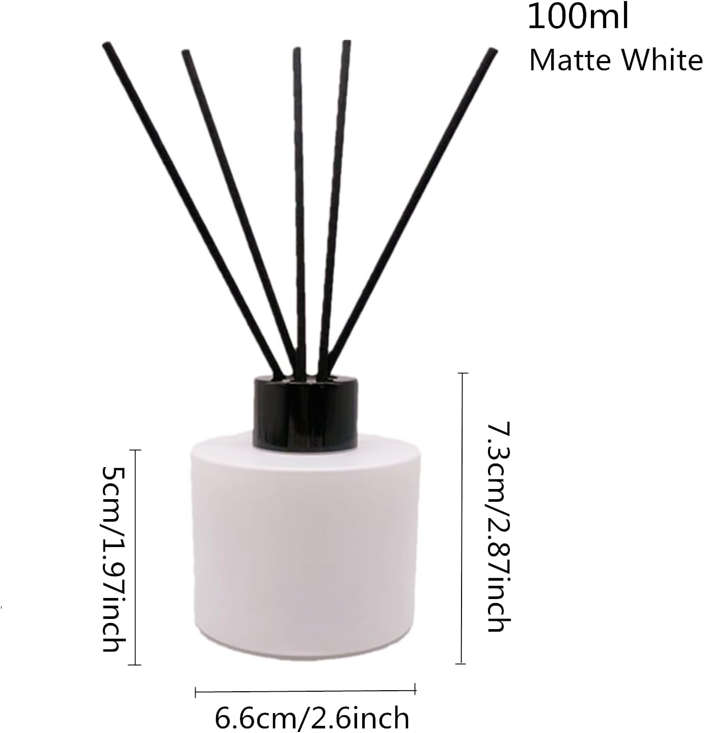 100ML Reed Diffuser Sets,3.4 OZ Empty Matte Round Glass Bottle with Black Sticks,Fragrance Replacement Container for Home 4PCS (Matte White)
