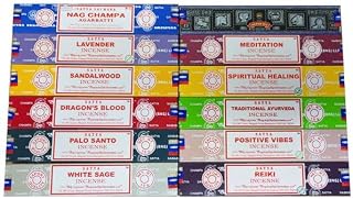 Satya Incense Gift Set - 12 Boxes -15g Each (Total 180g) - Handpicked Scents from The Original Factory in Bengaluru - Ideal for Meditation, Healing, Smudging, Reiki.