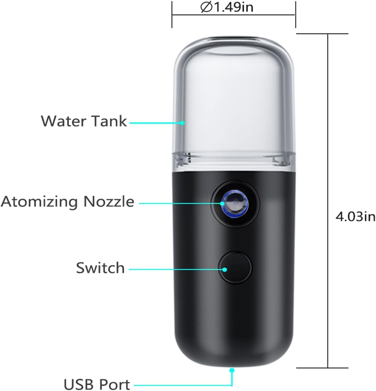Kingsmile Mini Nano Mister, Black Handy Lash Mister for Eyelash Extensions | Face Mister with 1OZ /30ML Large Capacity Visual Water Tank, Moisturizes & Cool Down the Skin, Portable, Easy to Add Water