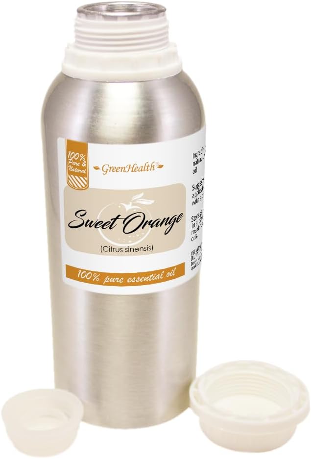 Sweet Orange Essential Oil – 8 fl oz (237 ml) Aluminum Bottle w/Plug Cap – 100% Pure Essential Oil – GreenHealth