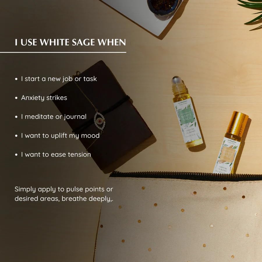 White Sage & Frankincense Essential Oil Roll-On Blend by Aromafume | 10ml/0.33 fl oz | Aromatherapy Oil for Cleansing Negative Energy & Protection | Ethically sourced | Sage Oil for Smokeless Smudging