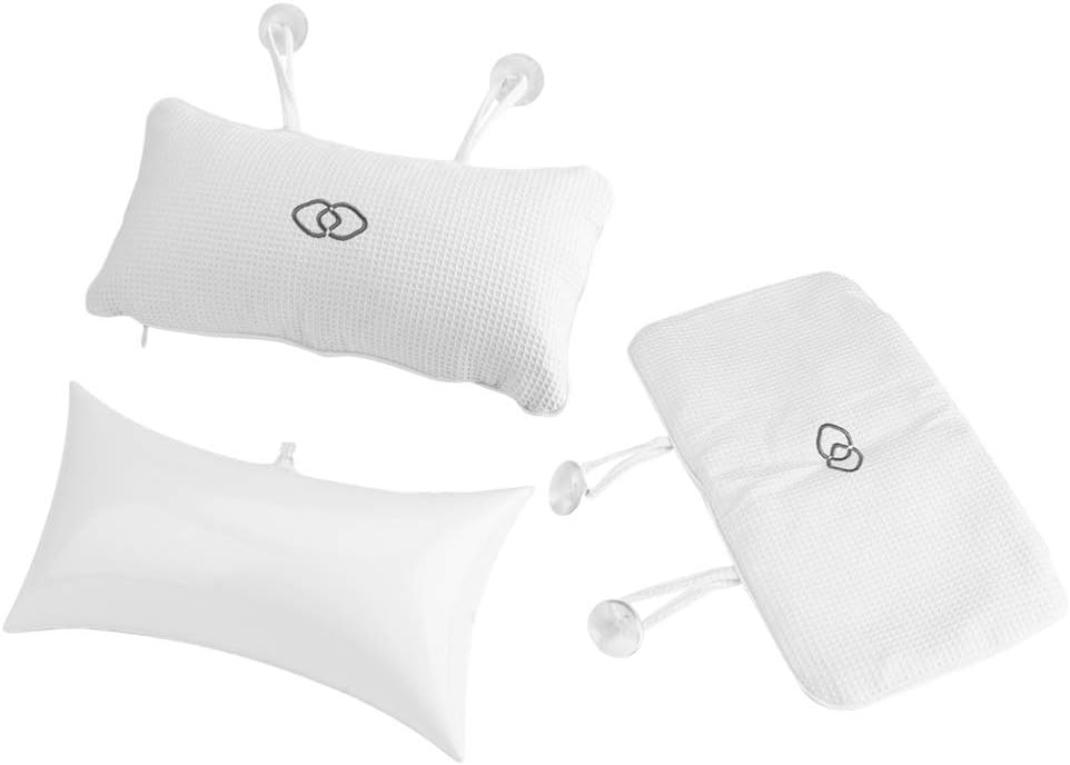 Nikou Bathtub Spa Pillow - Bath Cushion Bath Pillows White - Spa Pillow with Suction Cups,Supports Neck and Shoulders,for Hot Tub Home Spa Jacuzzi Bathtub Head Rest, Comfortable & Soft