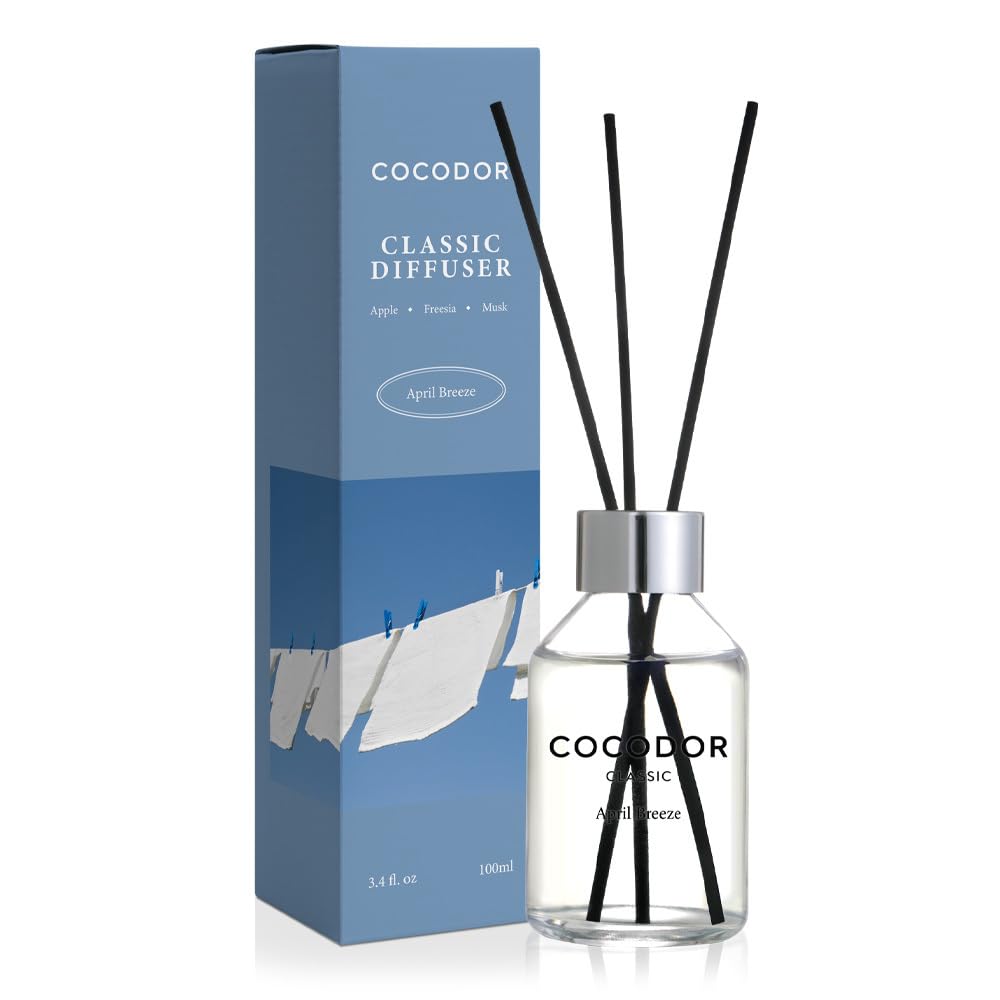 COCODOR Classic Reed Diffuser/April Breeze/3.4oz(100ml)/1 Pack Fragrance Scent Essential Oil Stick Diffuser Set for Bedroom