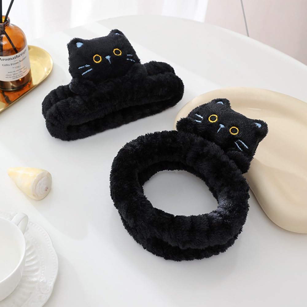 PERFECTSIGHT Spa Headband for Washing Face, 2 Pack Cute Hair Band for Shower Yoga Beauty Skincare Party, Soft Fluffy Makeup Headband, Kawaii Facial Headbands for Woman Girls, Kitty