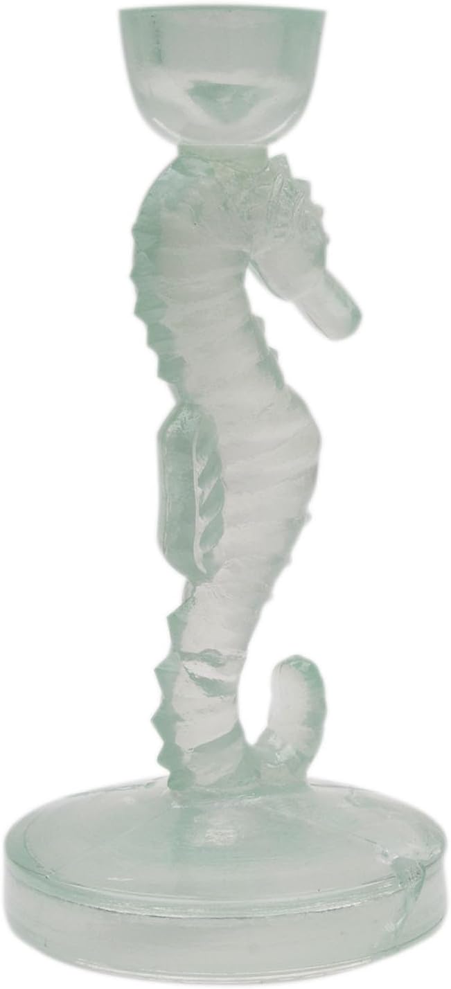 Gallerie II Seahorse Glass Coastal Candle Holders Set of 2 Green
