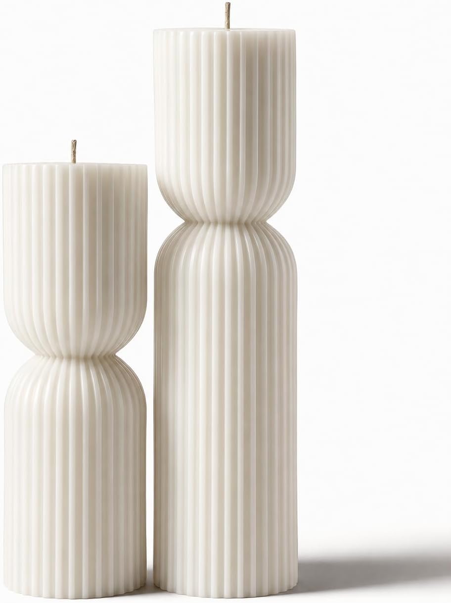 2PCS Hourglass Pillar Candles Set,Soy Wax Orchids Scented Pillar Candles,Cylindrical Tall Pillar Candle,Elegant Bubble Aesthetic Candle Housewarming Gift Home Room Shelf Decor Idea(White)