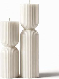 2PCS Hourglass Pillar Candles Set,Soy Wax Orchids Scented Pillar Candles,Cylindrical Tall Pillar Candle,Elegant Bubble Aesthetic Candle Housewarming Gift Home Room Shelf Decor Idea(White)