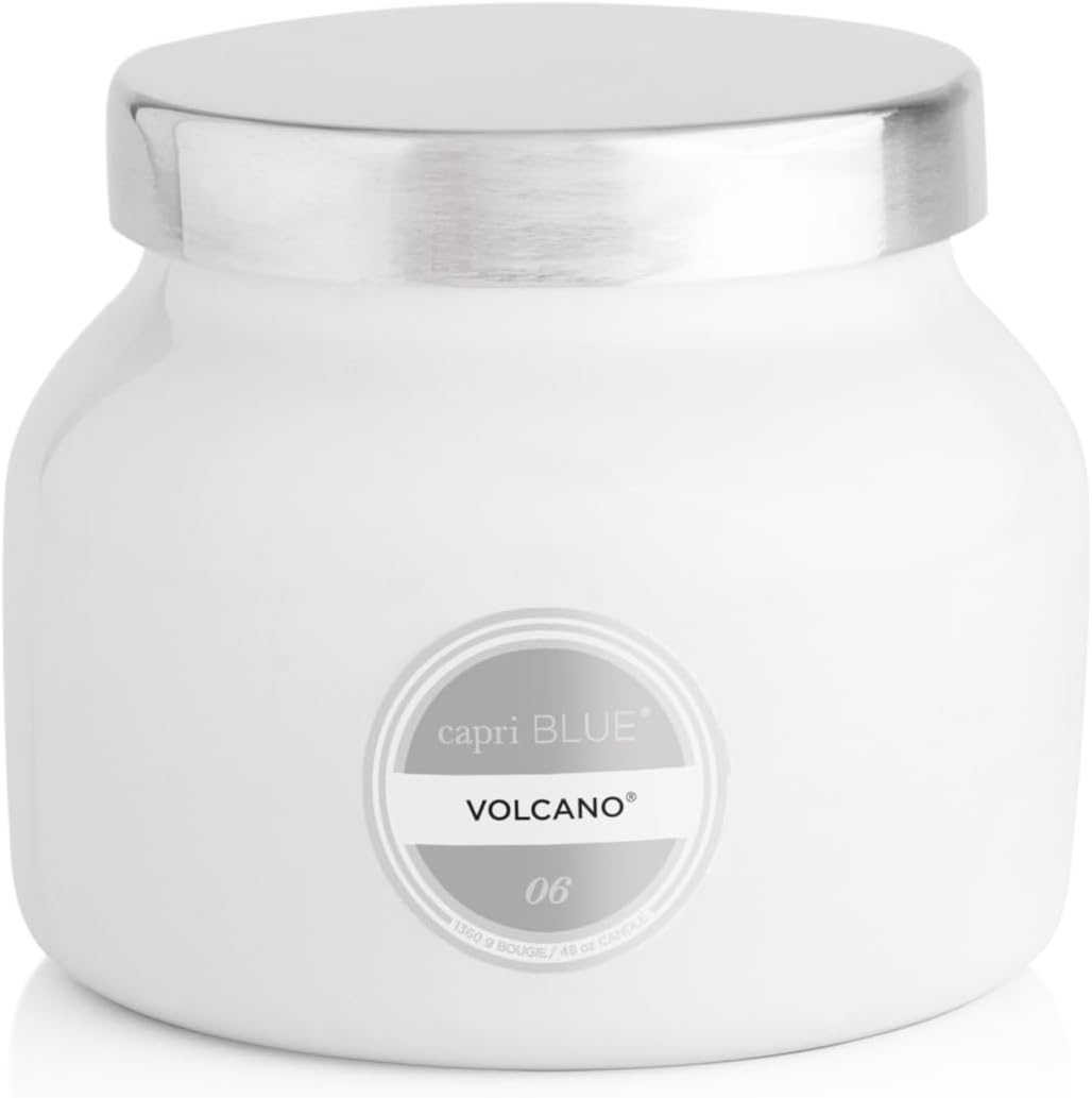 Capri Blue Volcano Scented and Luxury Glass Jar Candles for Home Scented with Tropical Fruit & Sugared Citrus - Soy Wax Blend, White Color (8 Oz)