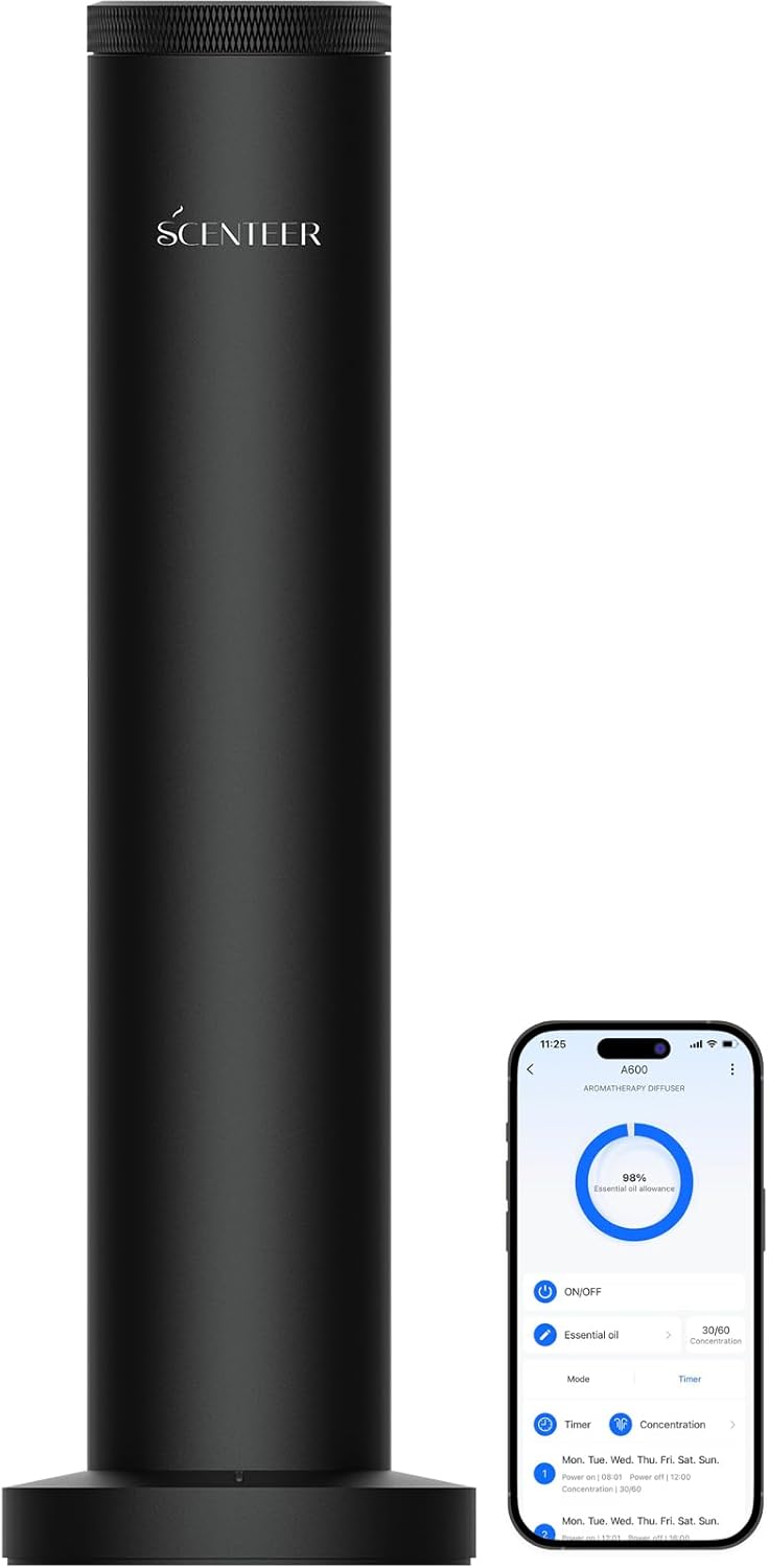 Wireless Hotel Scent Diffuser-Cordless Rechargeable Diffuser for Whole House- Scent Air Machine for Home -App Bluetooth Control - Waterless Essential Oil Diffuser for Large Room, Studio Office -Black