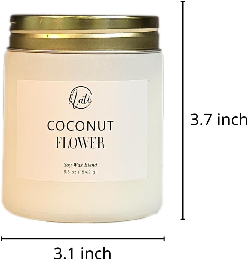 CW Studio Set of 4 Coconut Flower Scented Candles – Natural Soy Wax Blend – 6.5oz Frosted Sage Glass Jar with Gold Screw Lid – Single Cotton Wick, 33H, Smokeless (White)