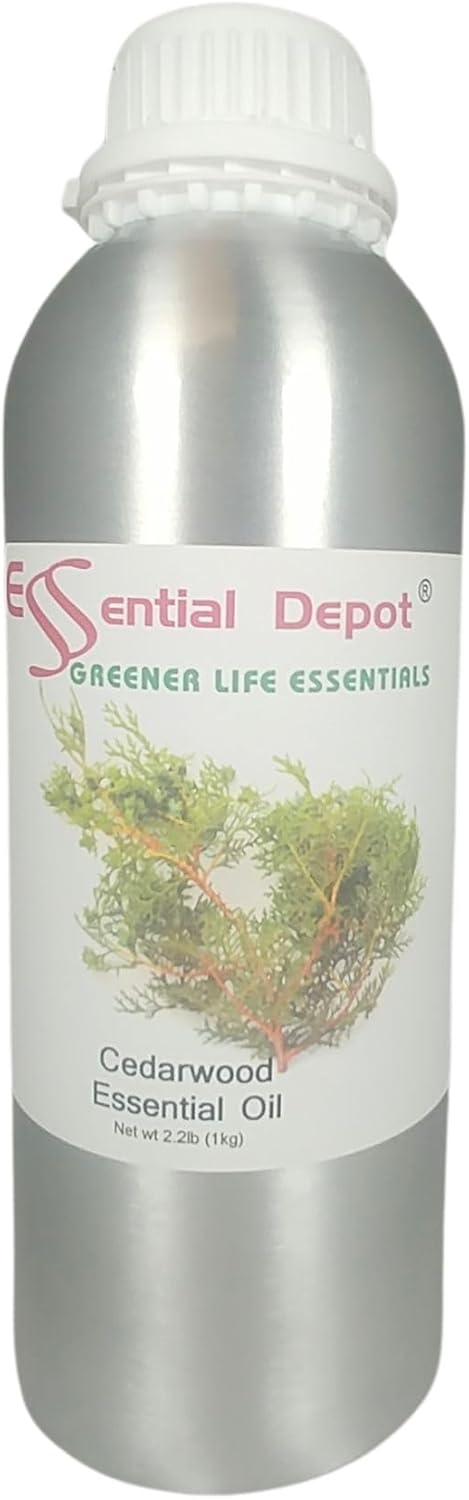 Essential Depot Cedarwood Essential Oil - 1kg - Approx. 2.2 lbs. - GC/MS Tested - in Aluminum Jar with HDPE Plug and Tear Strip Safety Sealed Resealable Cap