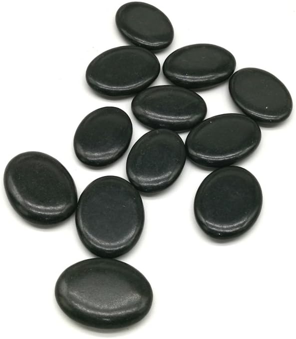 12Pcs Small Hot Massage Stones Set Natural Lava Basalt Heated Warmer Stone for Spa Massage Black 1.18 x 1.57 in(3x4cm)