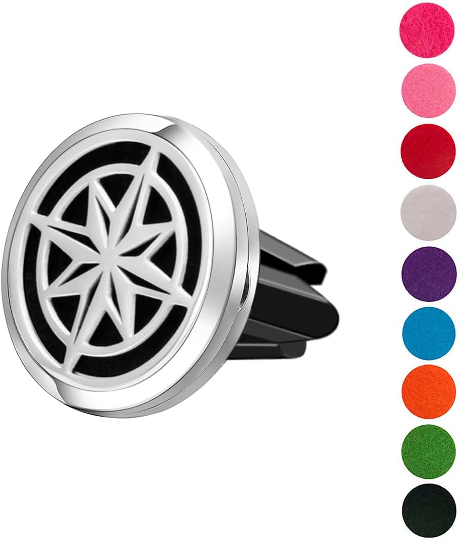 Wild Essentials Nautical Star Essential Oil Car Vent Diffuser, Stainless Steel Locket Pendant with 8 Color Refill Pads, Customizable Color Changing Air Freshener for Aromatherapy