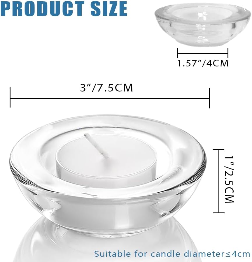 4 Pack,Clear Tealight Candle Holders, 3" Round Chunky Glass Candle Holder
