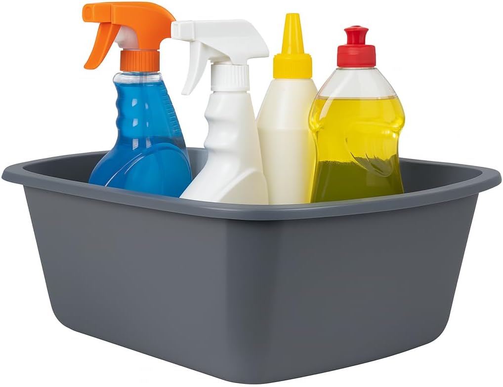 Vakly Wash Basins – Rectangular Plastic Hospital Bedside Soaking Tub (Pack of 2) Small 7 Qt Graduated Bucket - Portable Washbasin for Washing, Cleaning, Foot Bath, Dishes, Face Cleansing Bowl