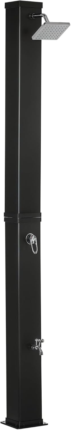 Outsunny 10.6 Gallons Solar Heated Shower with Free-Rotating Shower Head, Temperature Adjustment & Foot Shower, 2-Section Outdoor Shower for Backyard Poolside Beach Pool Spa, 7ft