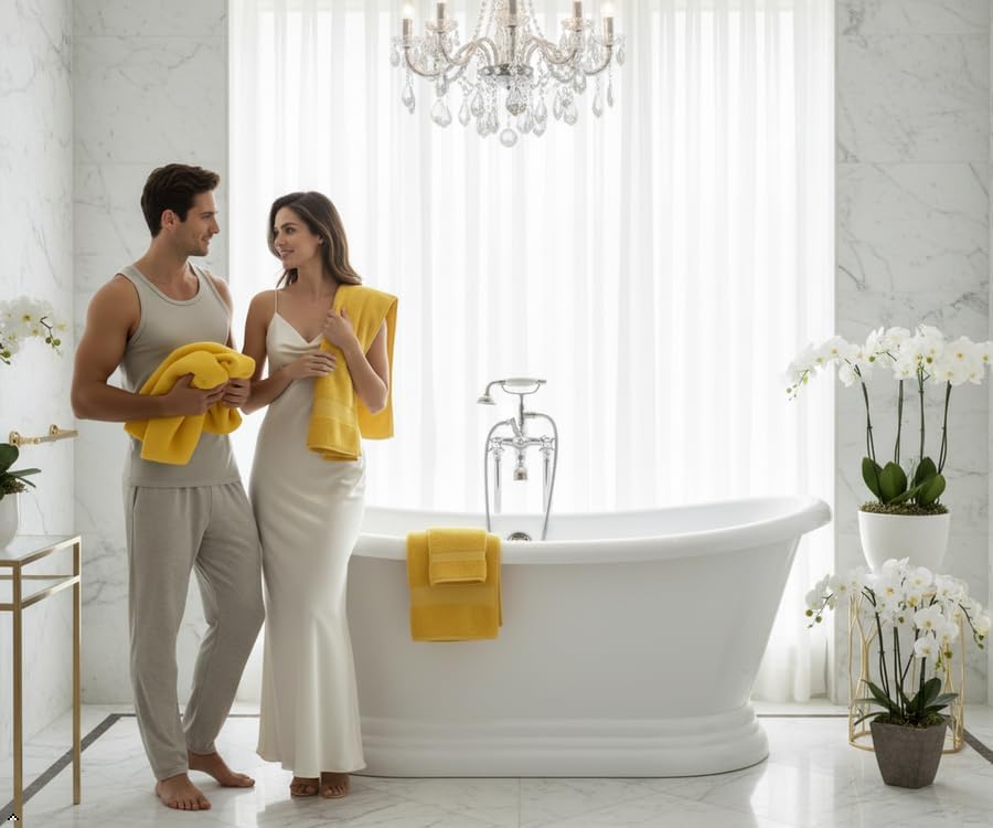 Bath Towels Set-100% Cotton-2 Towels, 2 Hand & Washcloths-Large, Quick Dry, Absorbent, Soft Plush-Home, Gym, Spa, Hotel, Pool, Shower -6 Piece Luxury Bathroom - Yellow