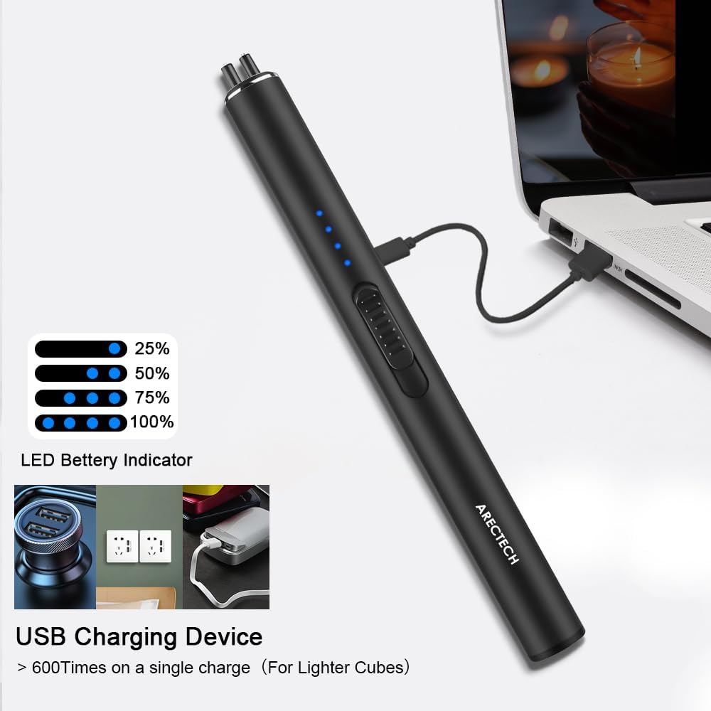 ARECTECH Electric Candle Rechargeable Lighter Arc Plasma Lighters for Candle Kitchen Camping Christmas Type-C Black