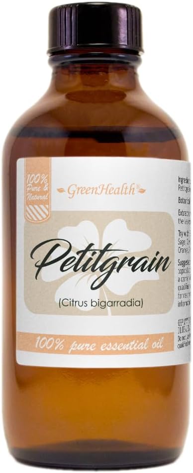 GreenHealth Petitgrain Essential Oil - 4 fl oz (118 ml) Glass Bottle with Cap - 100% Pure Essential Oil