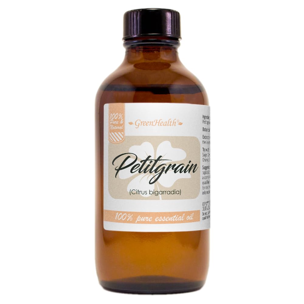 GreenHealth Petitgrain Essential Oil - 4 fl oz (118 ml) Glass Bottle with Cap - 100% Pure Essential Oil