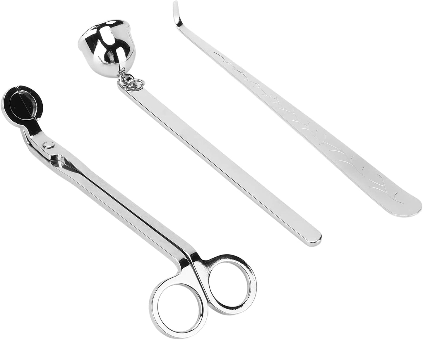 Candle Wick Trimmer Set, Silver Candle Tool Kit with Wick Scissors, Dipper and Extinguisher, Elegant Stainless Steel Candle Accessories for Aromatherapy, Gift Giving and Home Decor