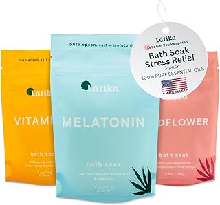 Latika Bath Soak Stress Relief Set of 3 - Wildflower, Melatonin, Vitamin C - Moisturizing Bath Soak with Epsom Salt & Essential Oils for Stress Relief, Muscle Recovery, & Relaxation - At-Home Spa