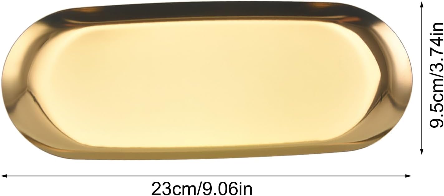 Candle Tray - 9.06×3.74×0.39 in Modern Golden Jewelry Dish, Stainless Decorative Tray for Farmhouse, Kitchen, Bathroom, Home, Coffee Table, Counter