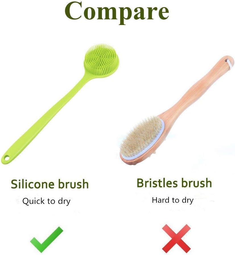 Long Handle Silicone Body Scrubber for Shower, Dual-Sided Back Scrubber Brush with Soft Bristles&Massage Nodes, Exfoliating Bath Brush for Hard to Reach Areas, Easy to Clean & Quick Dry, for Daily Use