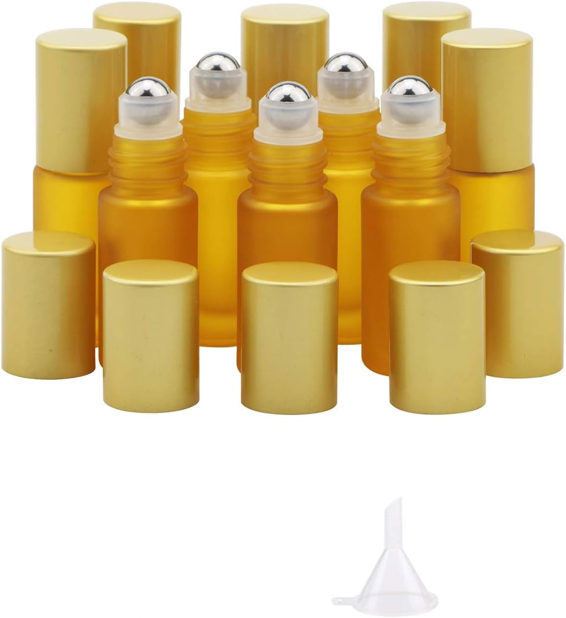 Kesell 5ml Roller Bottles for Essential Oil - Stainless Steel Roller Ball, Mini Glass Roll-On Bottle Empty Refillable Glass Container with Funnel for Aromatherapy Perfume Cosmetic, Pack of 10