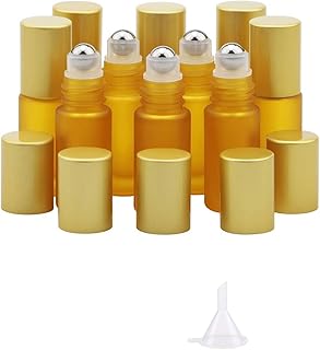 Kesell 5ml Roller Bottles for Essential Oil - Stainless Steel Roller Ball, Mini Glass Roll-On Bottle Empty Refillable Glass Container with Funnel for Aromatherapy Perfume Cosmetic, Pack of 10