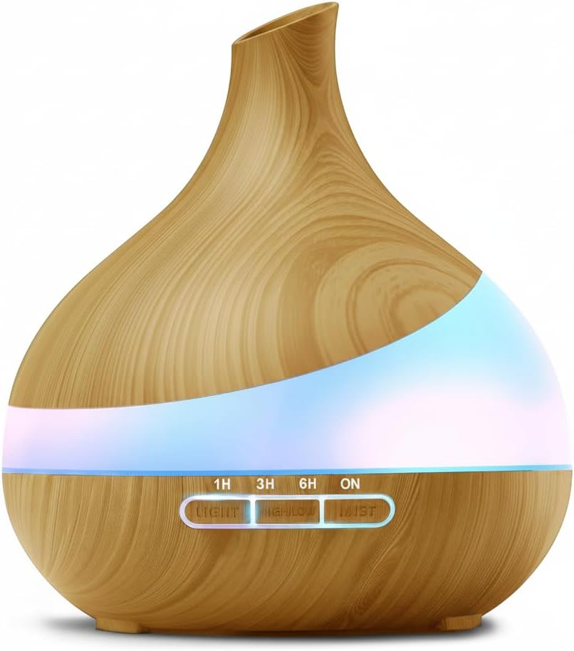 500ML Essential Oil Diffuser, Aroma Diffuser with Remote Control and 14 Colors LED Night Light, Quiet Cool Mist Humidifier for Bedroom Home Office Yoga Spa, Timer & Auto Shut-Off