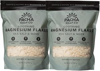 Pacha Soap Co. Magnesium Flake Salt Soak - Sea Salt & Moss, Soothing Mineral Bath Soak with Magnesium & Sea Salt, Paraben, Sulfate, and Dye-Free, Handcrafted in The USA, 2-Pack, 32 oz Each