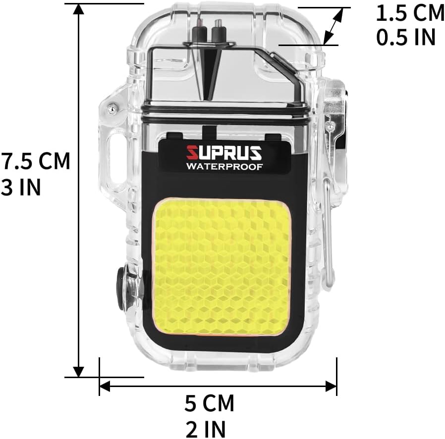 SUPRUS Waterproof 3 Modes of Flashlight Windproof Lighter Dual Arc Electric Rechargeable Dual Arc Plasma Lighter with Survival Emergency Whistle and Lanyard (Black)