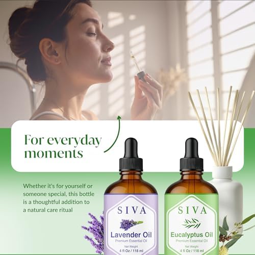 Siva Lavender & Eucalyptus Essential Oil 4oz Bundle Super Saver Combo – Premium Grade Bundle Set for Aromatherapy, Hair Care, Scalp Massage, Skin Care, Candles, Soaps and Diffuser