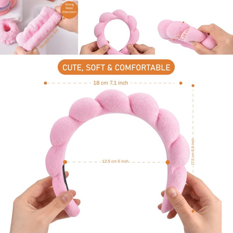 Soft Puffy Headband for Washing Face – Terry Cloth Skincare & Makeup Removal Hair Band for Women & Girls | Non-Slip Bubble Spa Headbands for Facial, Exfoliating, Bath & Beauty Routine