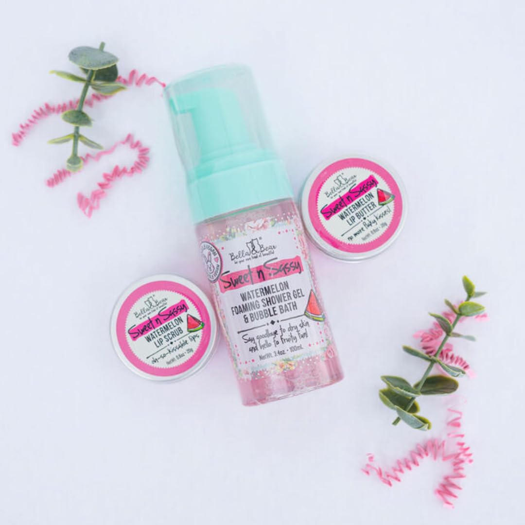 Bella & Bear Sweet 'n' Sassy Watermelon Foaming Shower Gel & Bubble Bath with Pump, Travel Size