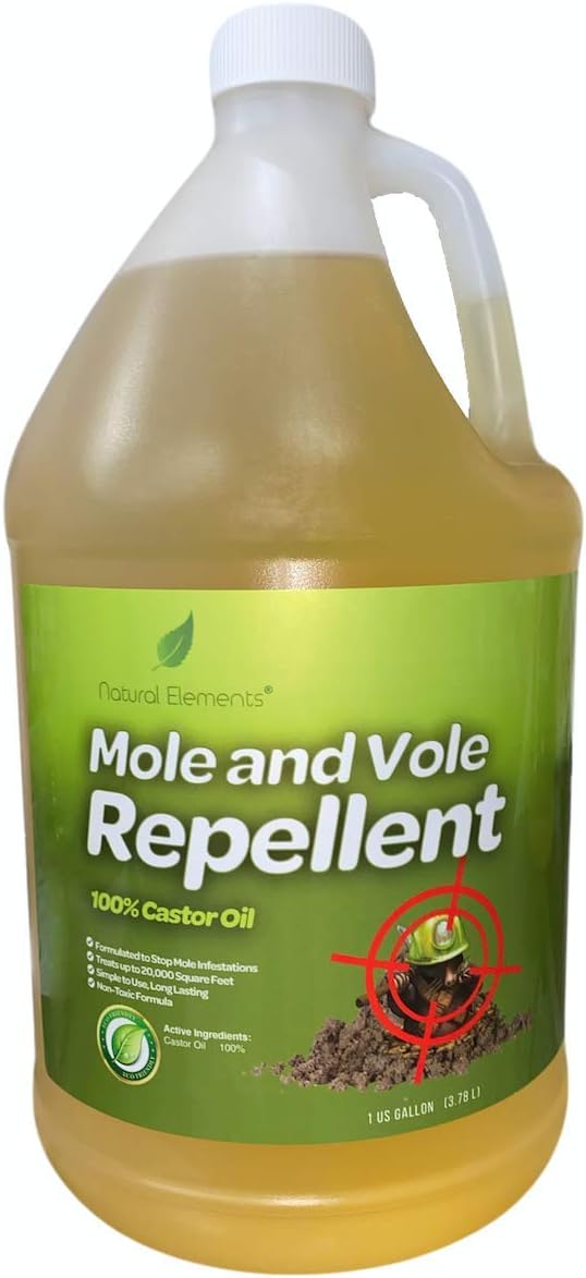 Natural Elements Mole and Vole Repellent – 100% Castor Oil Formula – Lawn and Yard Treatment – Covers Large Areas – 128 oz (1 Gallon)