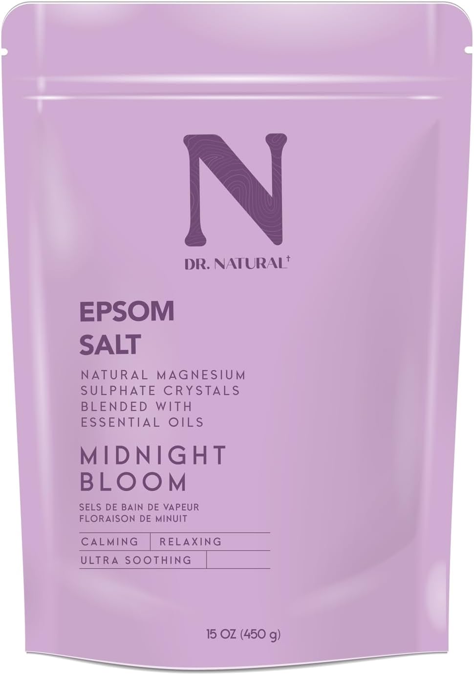 Dr. Natural Epsom Salt - Bath Salts for Stress Relief - Relaxing and Skin Softening Epsom Salt Bath Soak - Magnesium Boost - Midnight Bloom - 15 oz