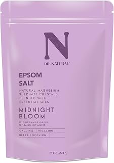 Dr. Natural Epsom Salt - Bath Salts for Stress Relief - Relaxing and Skin Softening Epsom Salt Bath Soak - Magnesium Boost - Midnight Bloom - 15 oz