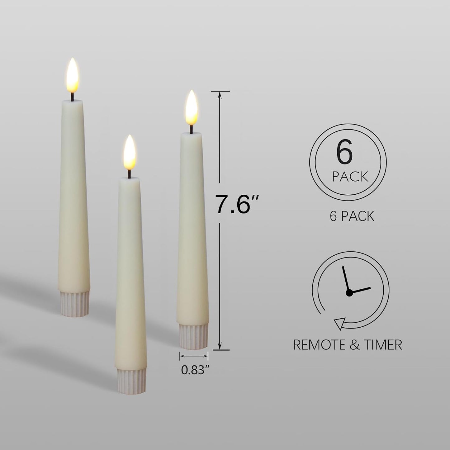 Eywamage Short Ivory Flameless Taper Candles with Remote, Flickering Battery LED Wax Candlesticks Set of 6