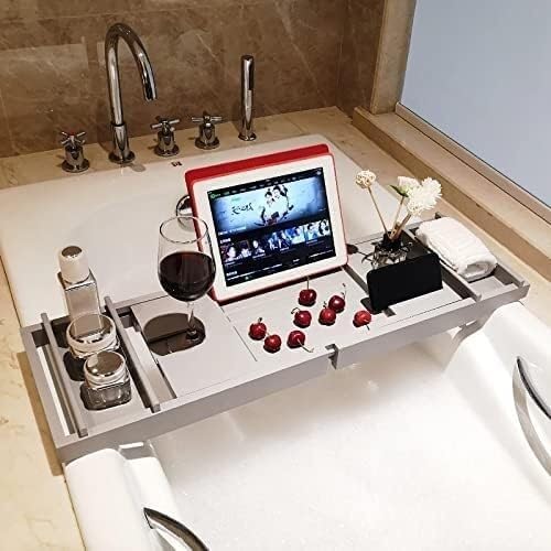 Extendable Bathtub Tray Caddy nizer - Waterproof Bath Table Board Shower Storage Rack Drain Shelf Perfect for Relaxing & Spa Experience