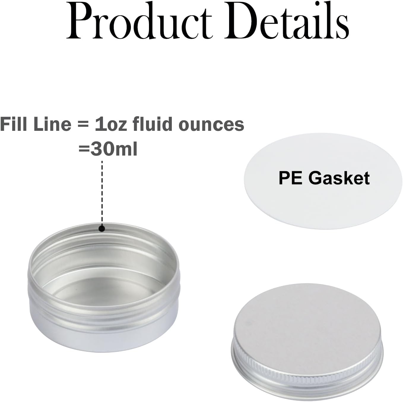 150 PCS 1 Ounce Aluminum Tins with Screw Tops, Round metal tin with Screw Lids, 1 oz Round Cans with Lid for Cosmetics, Lip Balm, Spices, and More(Silver)