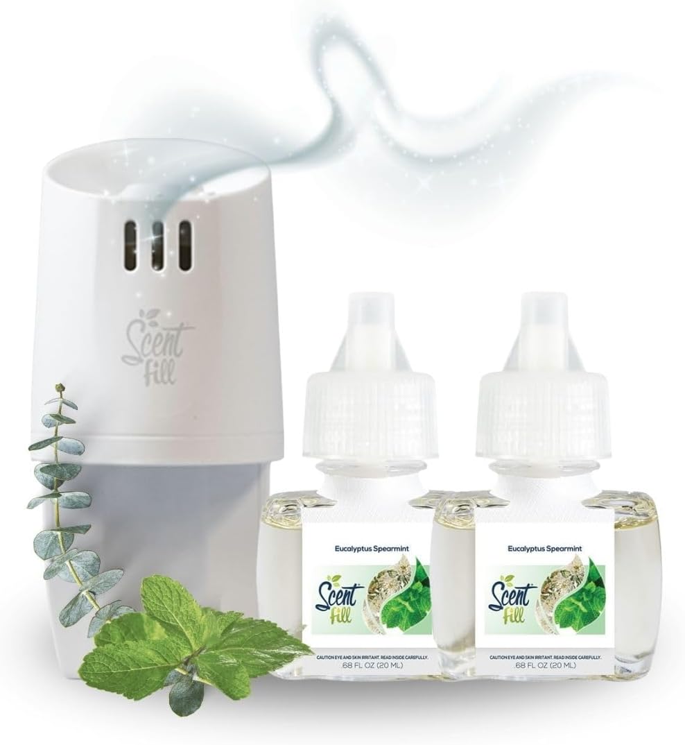 Scent Fill Eucalyptus Spearmint Plug in Air Freshener, Scented Oil Refills, 2 Refills + Diffuser