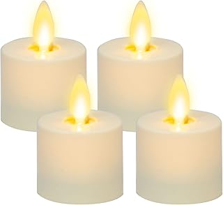 Luminara Flickering Flameless Pearl Ivory Tealights - Warm LED Light Flame Votives - Battery Operated Decor for Dining Room Table Centerpieces, Fireplace Mantel, Dinner Party, Reception - Set of 4