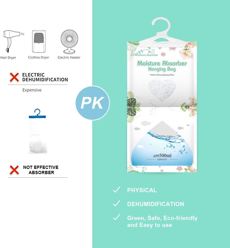 CANAGER Hanging Moisture Absorber-10 Packs, Hanging Dehumidifier Bags for Closet,Bedroom and kitchen,Fragrance Free,Moisture Absorb 12.5OZ
