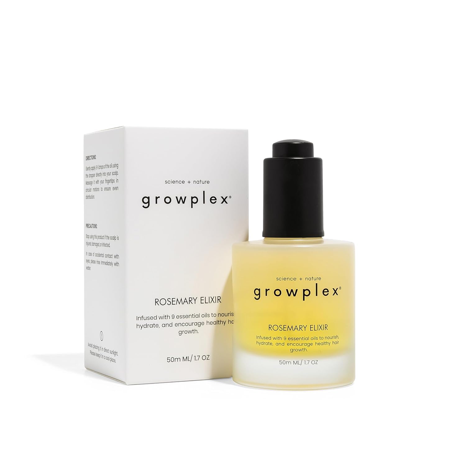 Growplex Rosemary Elixir – Daily Scalp Oil with 9 Essential Oils – Lightweight, Non-Greasy Formula for a Healthy-Looking Scalp – For Men & Women – 2oz