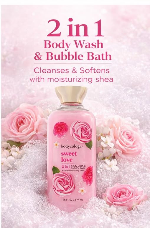 2 in 1 Body Wash and Bubble Bath - Sweet Love by Bodycology for Women - 16 oz Body Wash